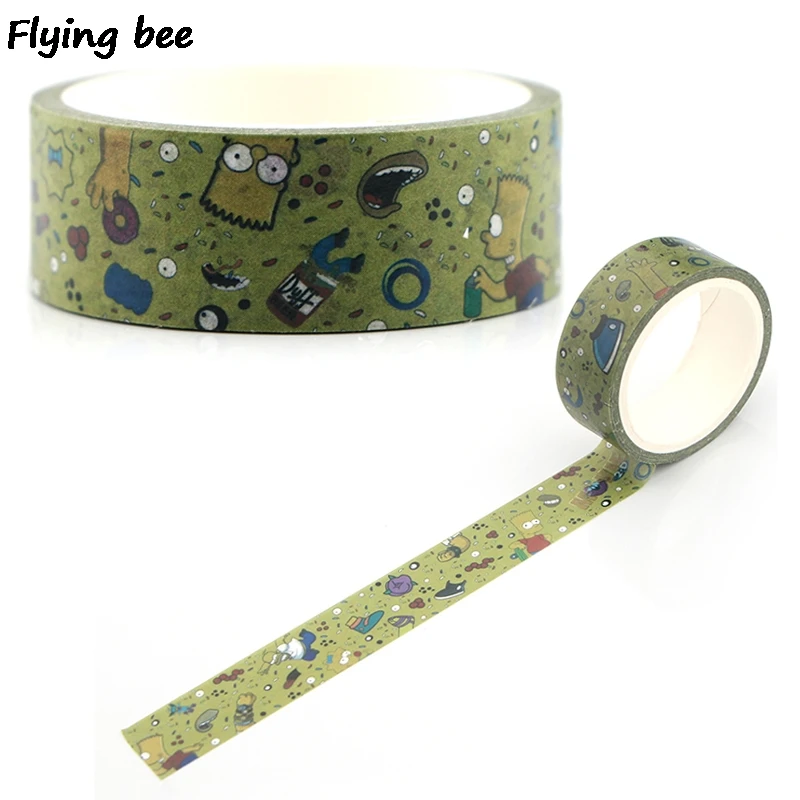 Flyingbee 15mmX5m Бумага васи лента мультфильм милый забавный клейкая дети DIY