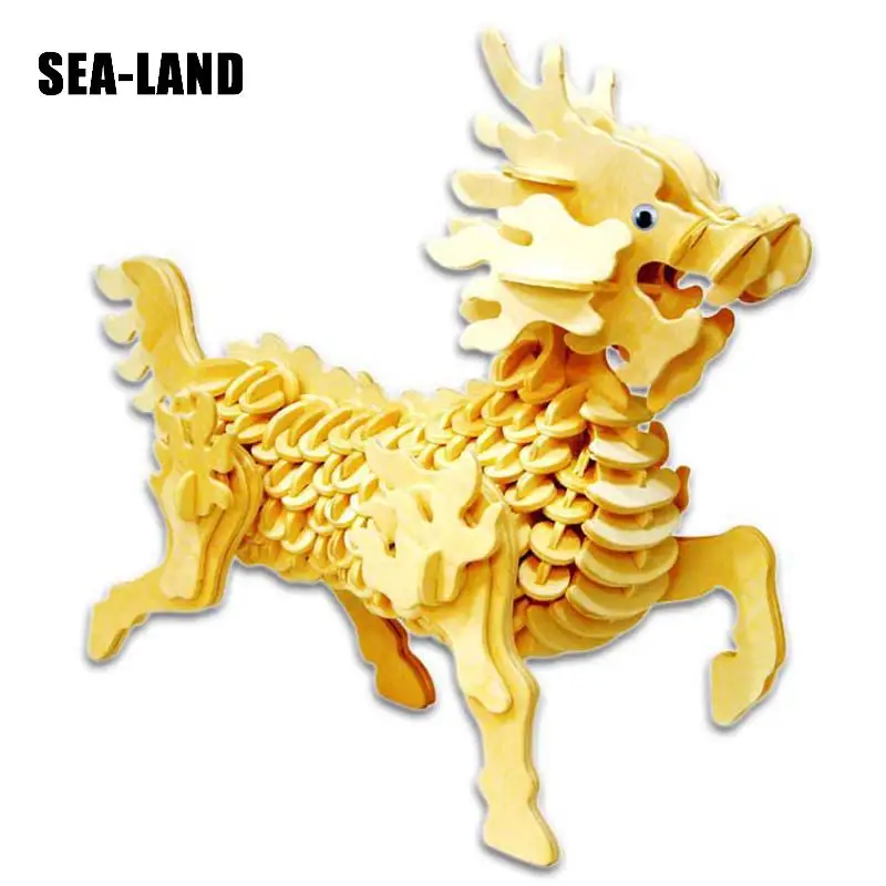 

Diy Montessori Education Kids Toys Wooden 3D Puzzle For Children A Mythical Animal Kirin Challenge Wisdom A Hobby Gift For Adult