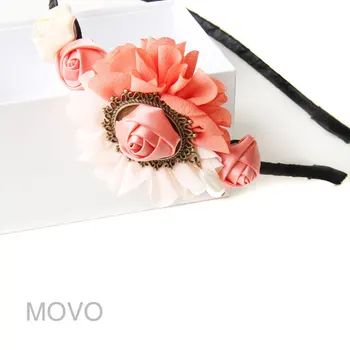 

Princess Lolita Handmade vintage flower hairbands girl hair accessory headband hair band half white pink rose yarn band FG-17