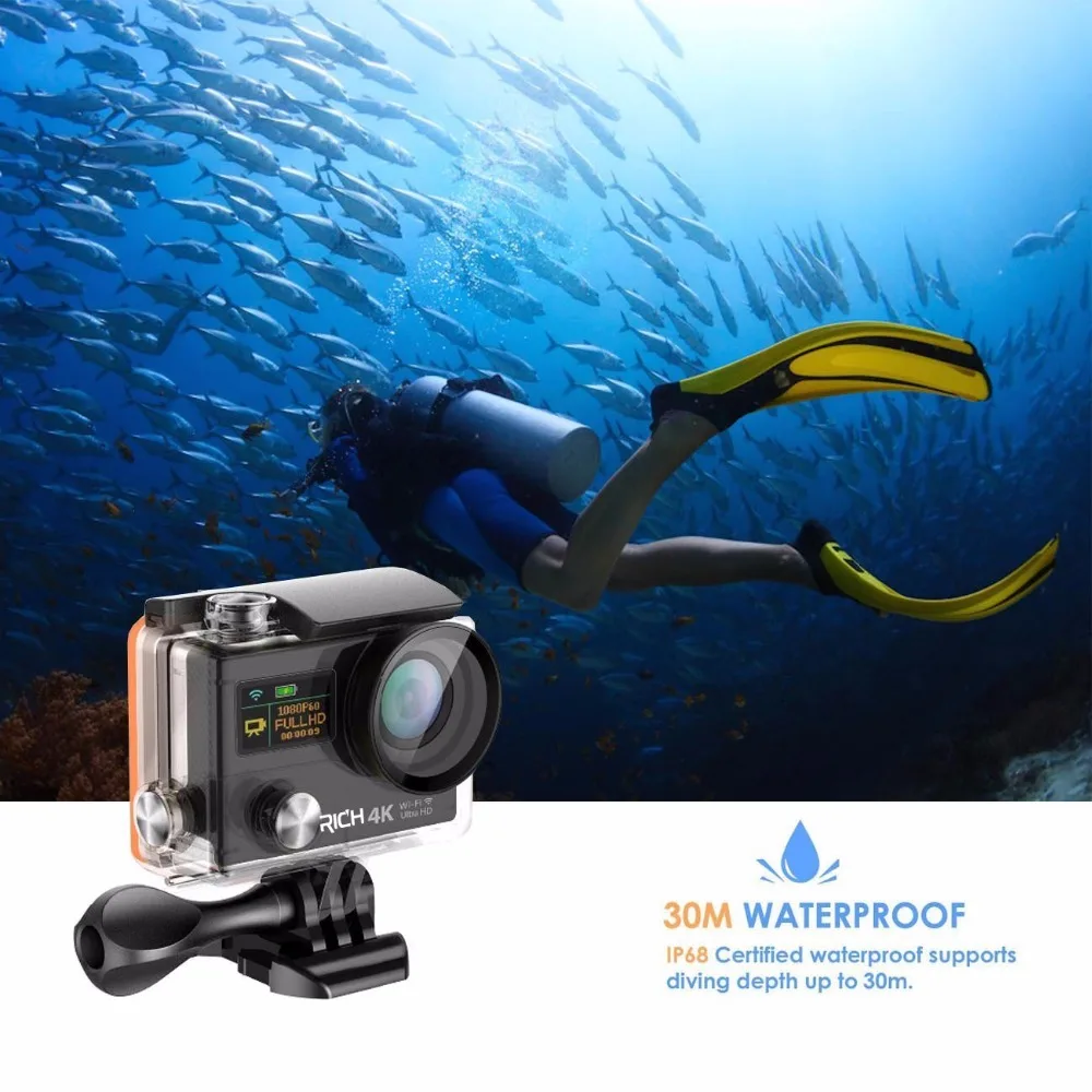 Экшн камера H3/H3R Ultra HD 4K 1080P с дистанционным управлением 2 дюйма 170D Go широкоугольная