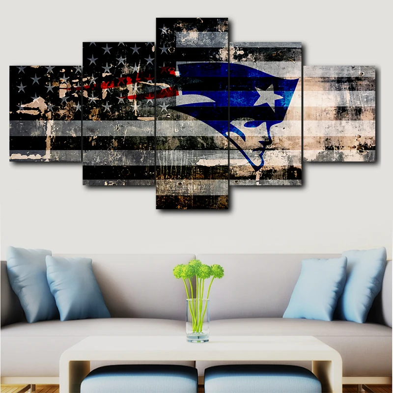5 Panel New England Patriots Canvas Prints Painting Wall Art Sports Home Decor Artwork For Living
