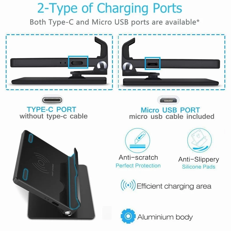 Ascromy Fast Wireless Charger QI Wireless Charging Pad Stand for Samsung Galaxy Note 8 S8 Plus S7 iPhone X 8 Plus Charge Station (3)