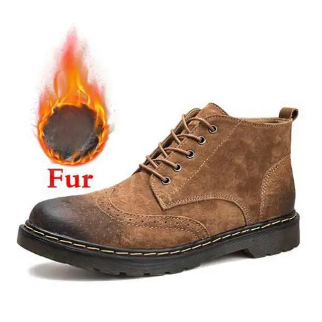

Winter Boots Men Fur Martin Ankle Boots Men Leather Shoes Round Toe Shoes Botas Hombre