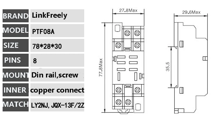 Liukouu DTF08A Socle de relais de puissance à 8 broches pour relais de temps JQX-13F LY2N-J HH62P