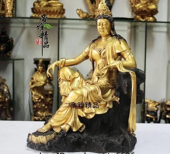 

Tibet Pure Copper 24K Gold Gild Sit Mountain Kwan-yin Guanyin Bodhisattva Statue