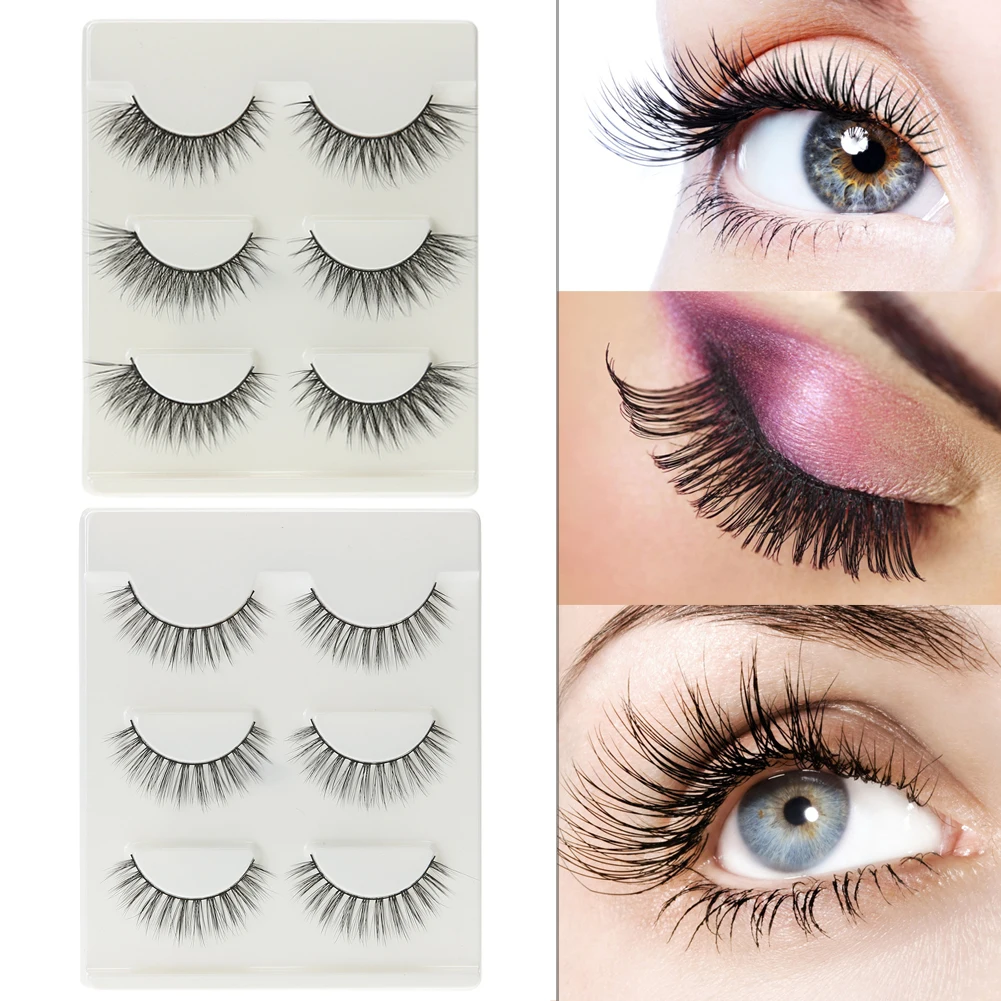 

3 Pairs/set False Eyelashes Handmade Mink Fur Lashes 3D Strip Thick Long Eye Makeup False Eyelash Natural Eyelashes About 14g