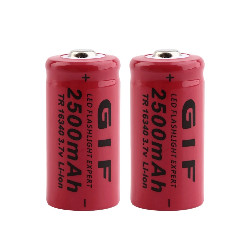 

1/2/4/6/8 Pcs 3.4x1.6cm Red 16340 2500mAh Li-ion Lithium Batteries For LED Flashlight Headlamp Toy Mini Fan 3.7V Volt 2500mAh