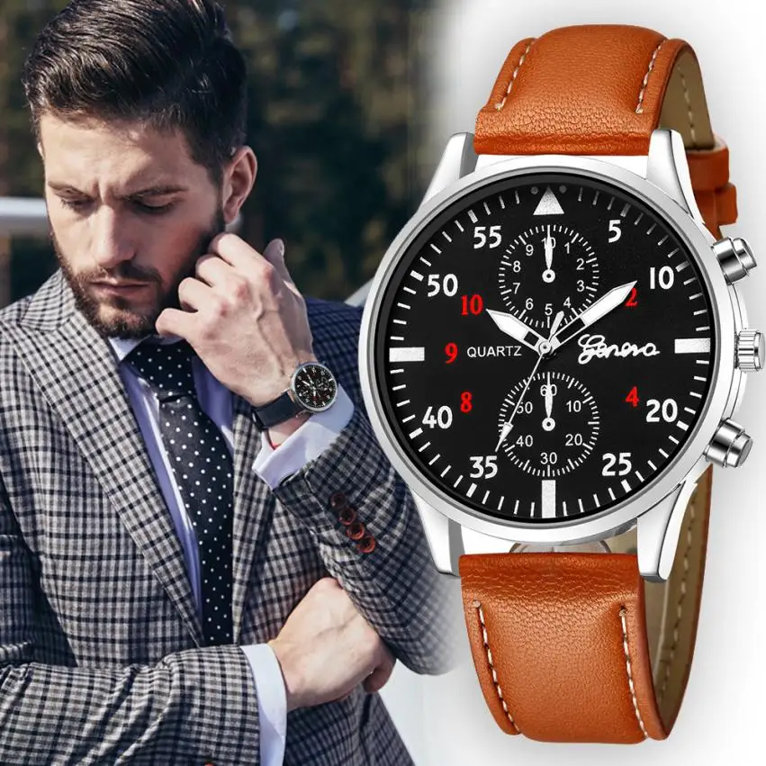 Flash Sale Reloj Esfera Grande de cuarzo para hombre, cronógrafo de cuero Delgado, de alta calidad, a la moda, # F, 2018 3VjY7p0a