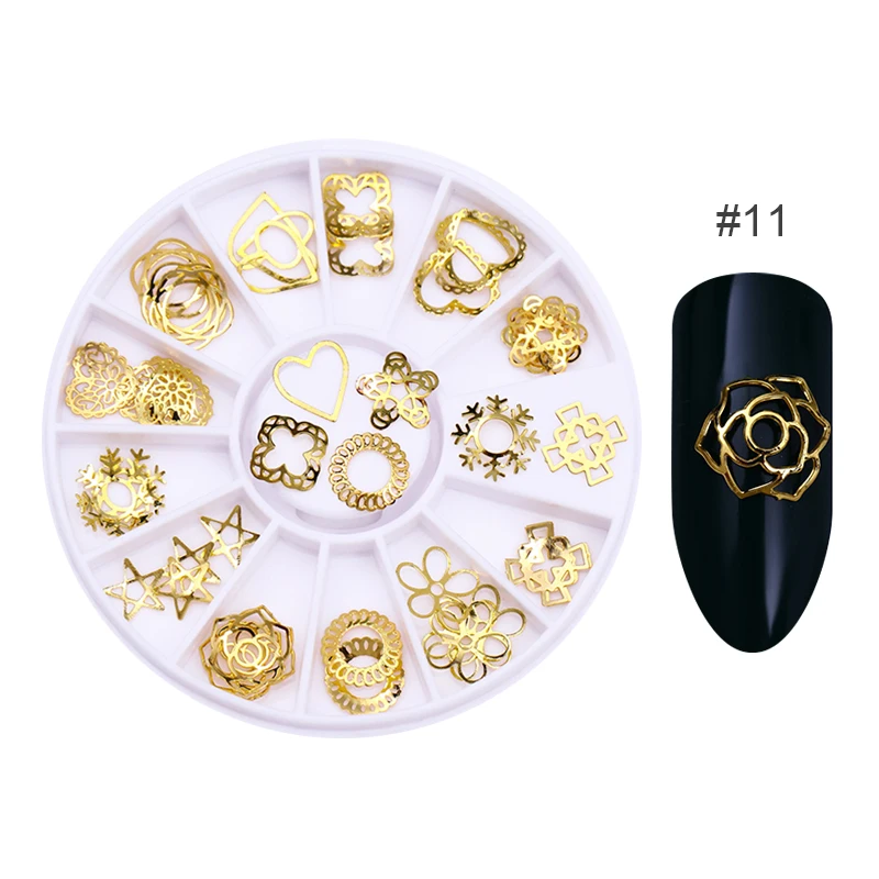 1 коробка гвоздь колесо розовое золото Стразы для ногтей AB Цвет плоское дно квадратная круглая заклепка шпильки 3D украшение для ногтей в колесах DIY - Цвет: 11