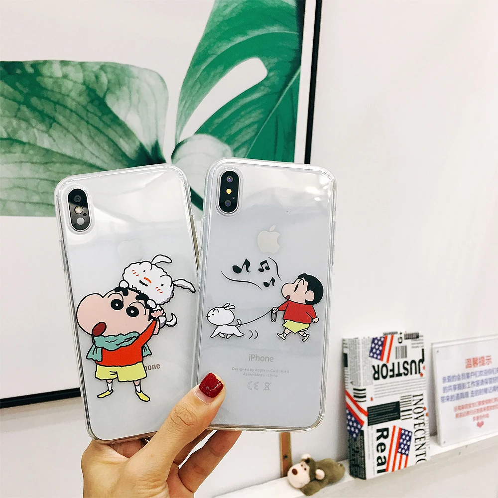 

RLENDA Transparent Phone Cases For iphone 7 8 6 6s plus X XR XS Max Case Cute Soft TPU Cartoon Crayon Shinchan Cover Phone Cases