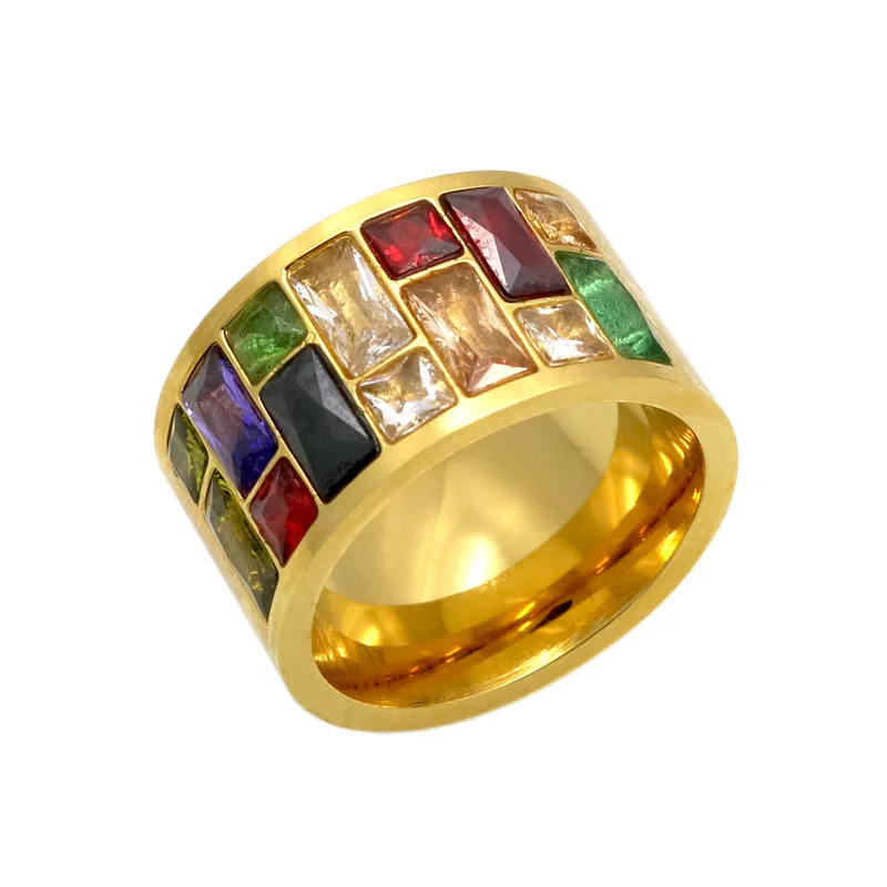 Разноцветные кристаллы кольцо для женщин 316L нержавеющая сталь женские обручальные кольца радуга цвет камень кольцо Модные ювелирные изделия D001