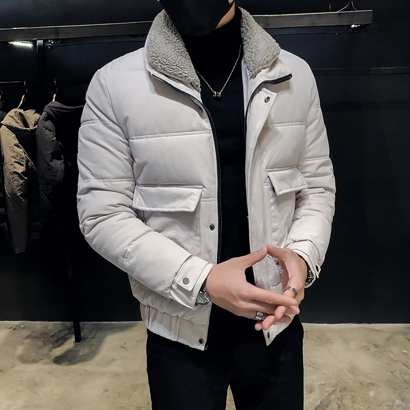

Hair lapel cotton men's Korean version of the trend handsome cotton jacket 2019 new winter warm jacket thick cotton clothing