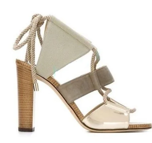 

Rome Style 2017 Spring Solid White Lace-up Super High Block Heel Cross-tied Cut-Outs Fretwork Gladiator Sandals Free Ship