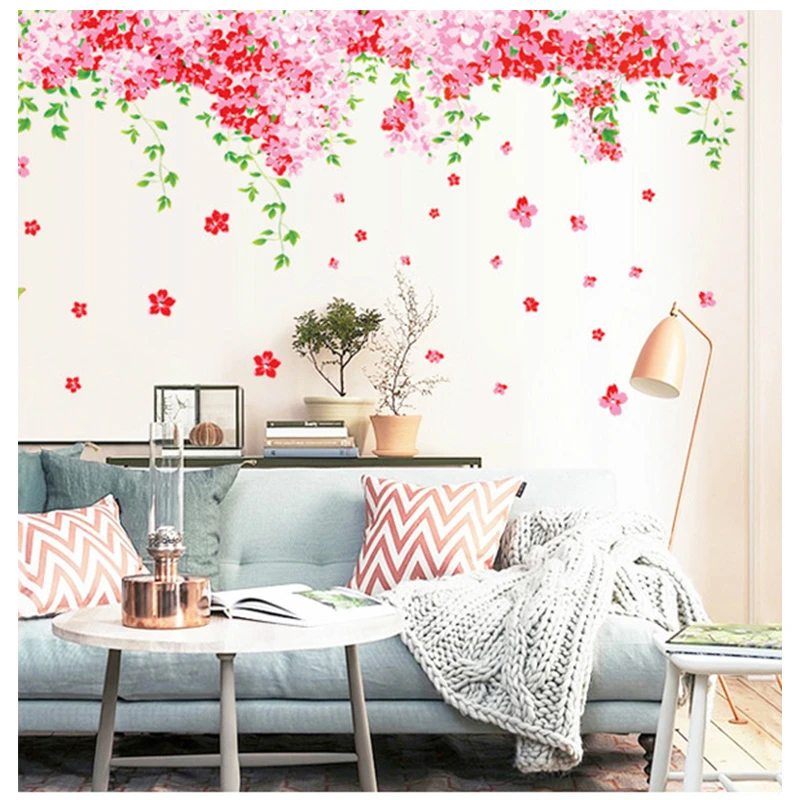 Romantic Tree Butterfly Flower Wall Stickers Bedroom Sofa Background