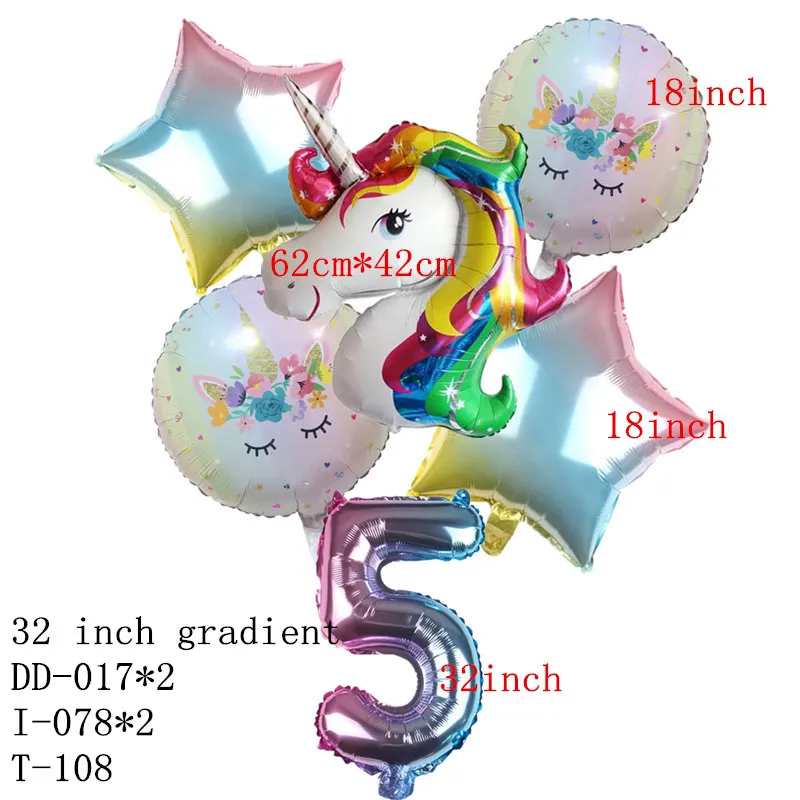 Hdbfh 6 шт./лот 32-дюймовый градиентная расцветка; Высота номер Единорог алюминий воздушный шар детские праздничные воздушные шары для украшения дня рождения