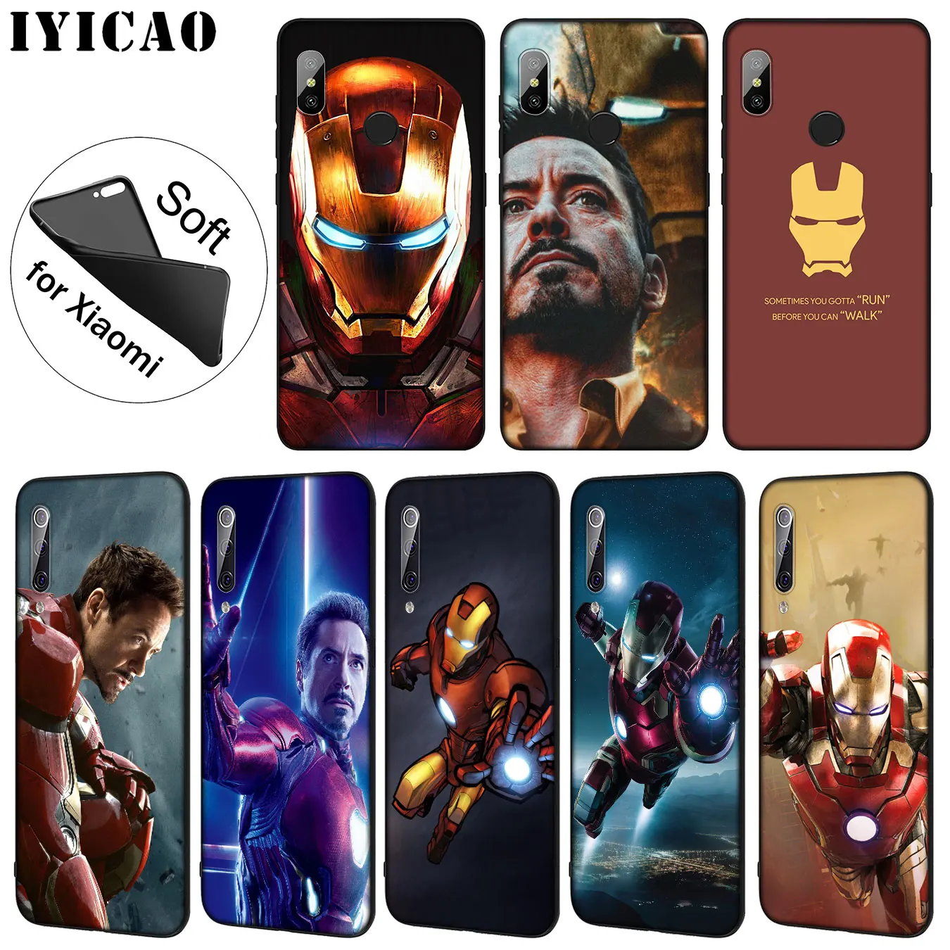 

IYICAO Iron Man Marvel Soft Silicone Phone Case for Xiaomi Mi 9 8 A2 Lite A1 6 6X pocophone f1 MAX 3 mi9 mi8 mia2 TPU Cover