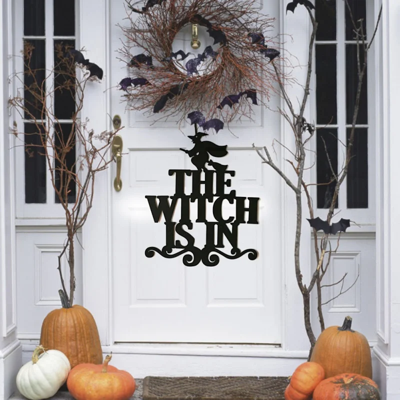 Новейший 1 шт. трюк или лечение декора нетканый жуткий ведьма летучая мышь знак на дверь украшение на празднование Хэллоуина Висячие реквизиты