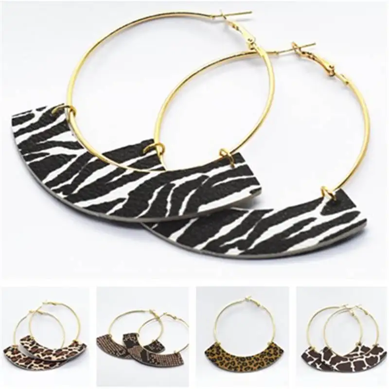 

Fashion leather earrings circle hoop earrings 6cm gold earrings leather pendant accessories large earrings hoops 2019 A805