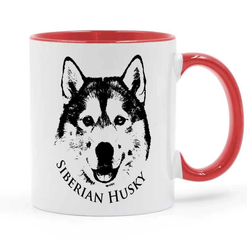 Siberian Husky кофейная кружка керамическая чашка цветная ручка цвет внутри подарки 11