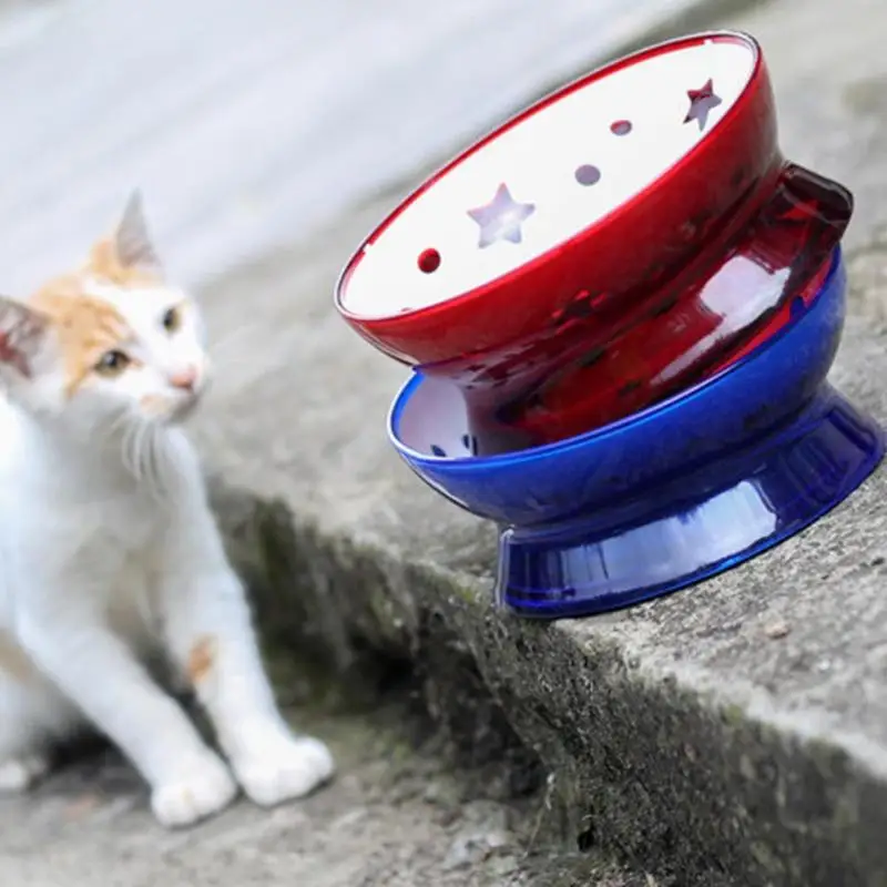 1Pc Blue/Red Pet Cat Tilted Bowl Water Feeding Dispenser Food Dish Feeder Drinker for Cats Dogs