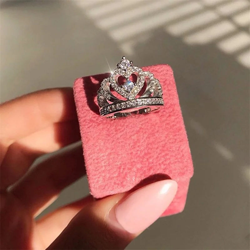 Модное роскошное серебряное циркониевое кольцо с короной для женщин, обручальное кольцо AAAAA с цирконием и кристаллами для женщин, подарок, романтическое ювелирное изделие