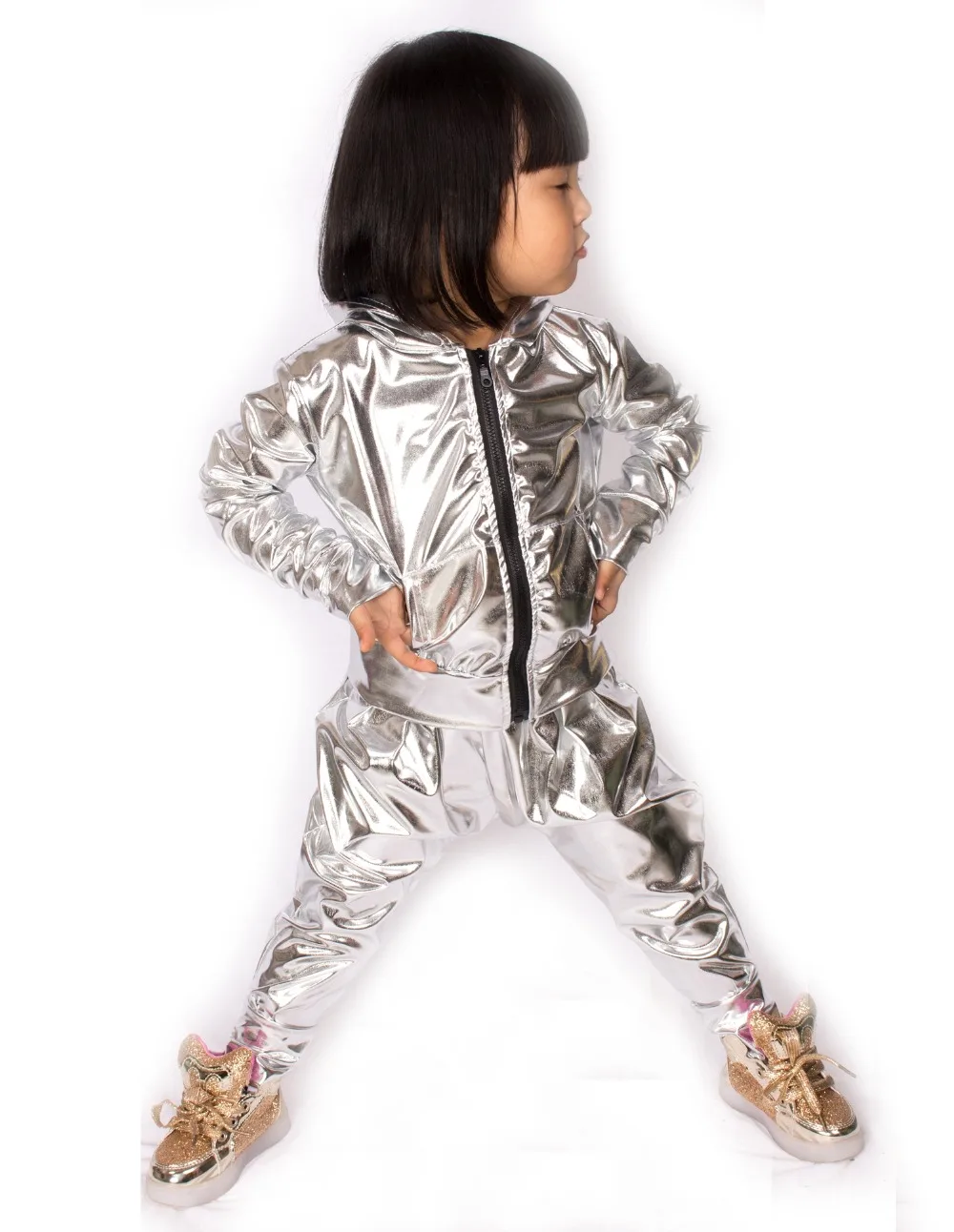 Spring Autumn Kids Silver Bomber Jacket Stage Performance Wear Paillette Feminina Casaco Jazz Hip Hop Dance Coat kids jackets