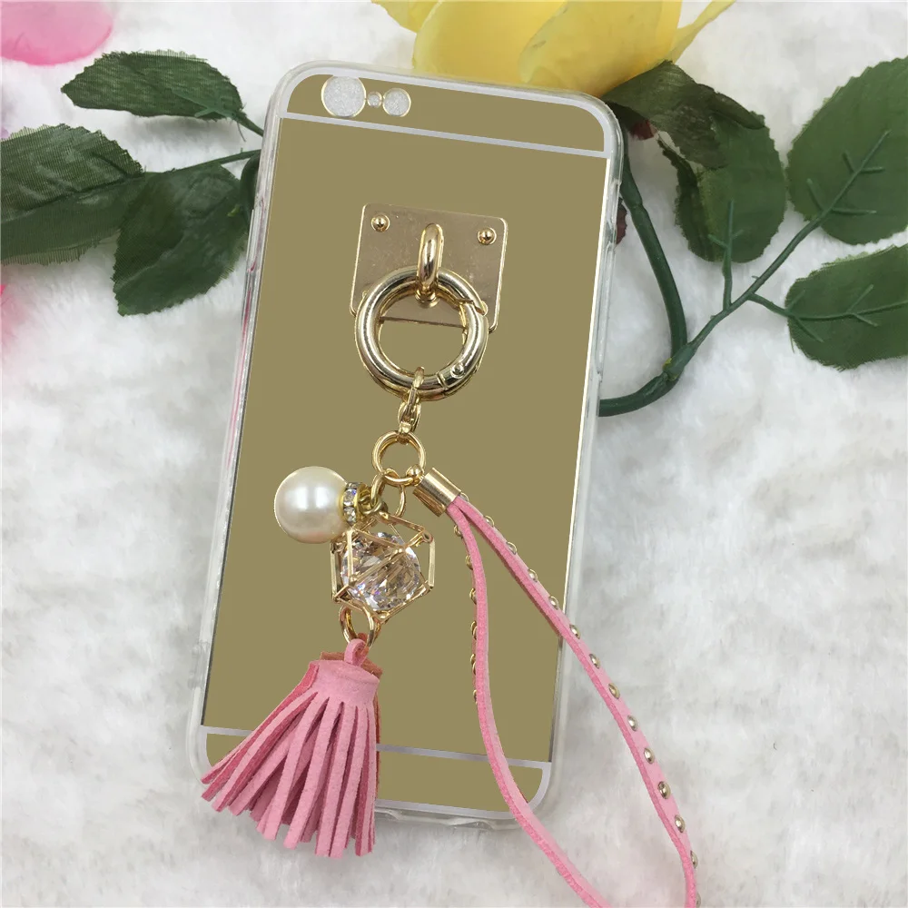 Fashion Pearl Tassels Rhinestone phone Cases cover For apple iphone 6 6s Mirror case plus | Мобильные телефоны и