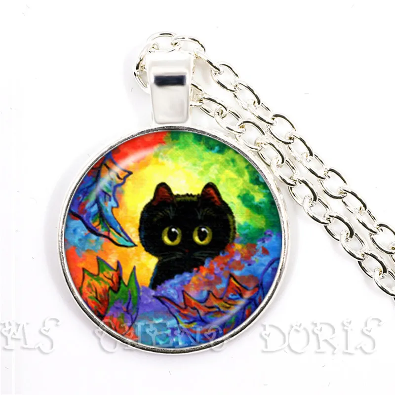 YinYang Black and White Cats Pendant Silver Plated Necklace For Women Accessories Cute Animal Jewelry Glass Dome Pendants