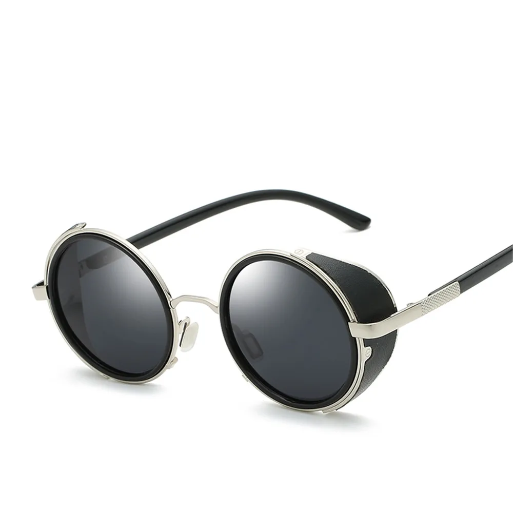 UV400 круглые металлические солнцезащитные очки для мотоцикла, вождения автомобиля, модные очки, Ретро стиль, Винтажные Солнцезащитные Очки - Цвет: Silvery frame Grey