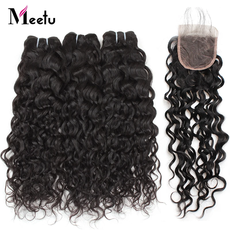 

Meetu Hair Malaysian Water Wave Bundles with Closure 3 bundles with Closure 100% Human Hair Bundles With Lace Closure Non Remy