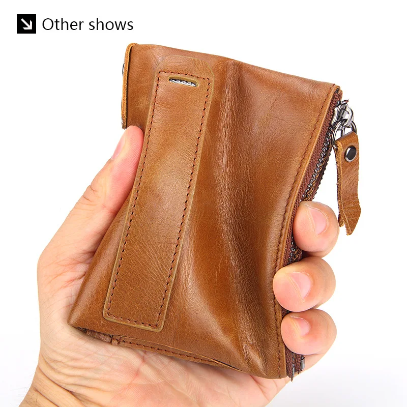 GENODERN RFID мужской кошелек из натуральной яловой кожи, маленькие винтажные кошельки, короткий кошелек с двойной молнией, отделение для монет, держатель для карт