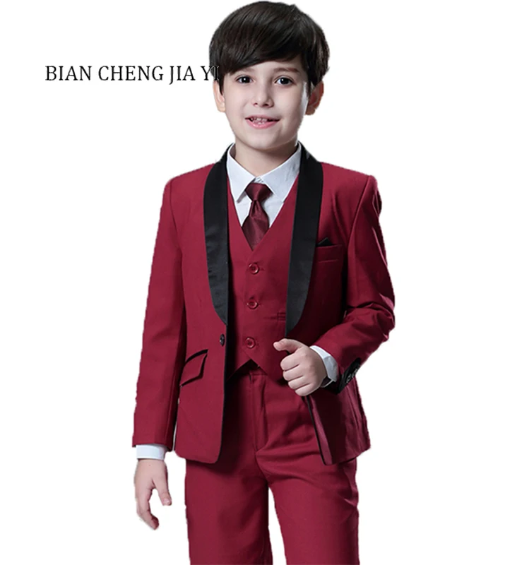 Wine red Boys' Suits High quality Wedding Children Suits Handsome Slim ...