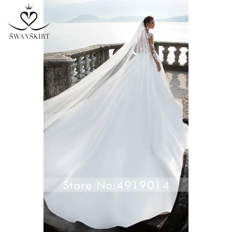Сатиновые Свадебные платья Swanskirt с глубоким круглым вырезом модель 2020 года