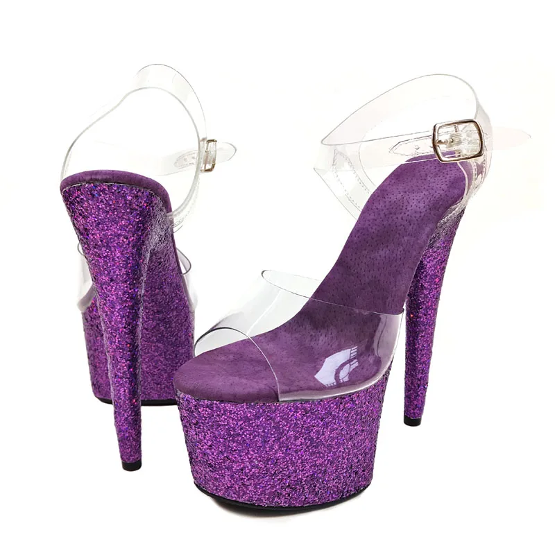 Leecabe Purple Glitter High Heel Sandals Lap dancing Shoes High