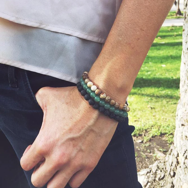 

Set of 3 Bracelet For Men Women 6mm Aventurine Lava Stone & Picture J-asper Bracelet Set Yoga Healing Bracelets Stacking Jewelry