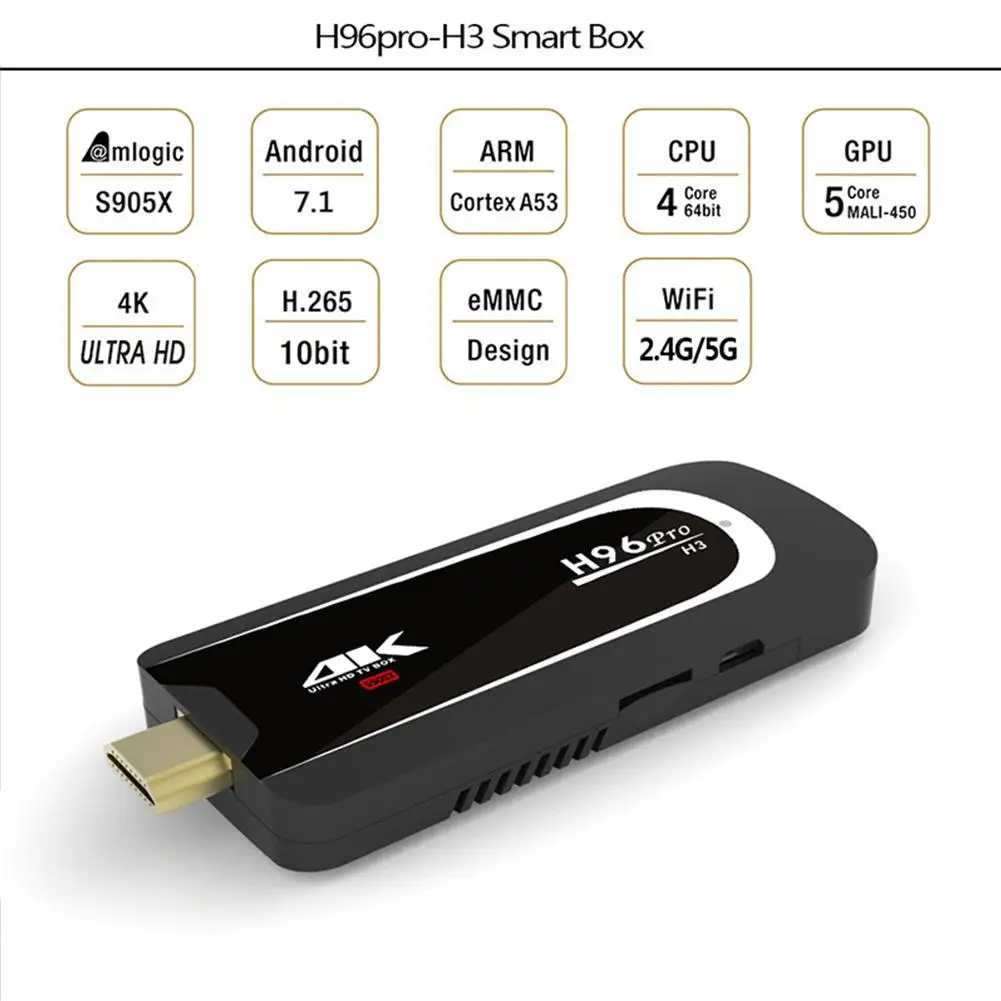 H96 Pro Smart Tv Box Android 7.1 OS Amlogic S905X Quad Core 2GB 16GB Mini PC 2.4g 5g Wifi BT4.1 1080p Miracast TV Box