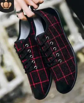 Новинка года; сезон весна-осень; мужская домашняя обувь; Мужская дышащая обувь на плоской подошве; модная повседневная парусиновая обувь; Zapatos De Hombre - Цвет: red