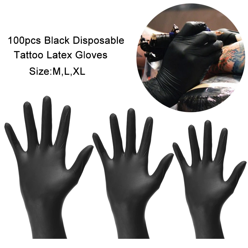 100 шт./лот промышленные одноразовые нитриловые латексные медицинские перчатки черного цвета для чистки апплицированные к домашней пищевой медицинской косметике