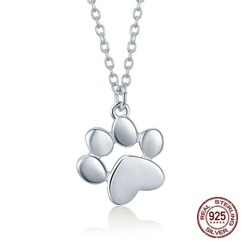 

925 Sterling Silver Cute High quality Dog Footprints Link Pendant Necklace For Women Girlfriend Lovely Jewelry Gift