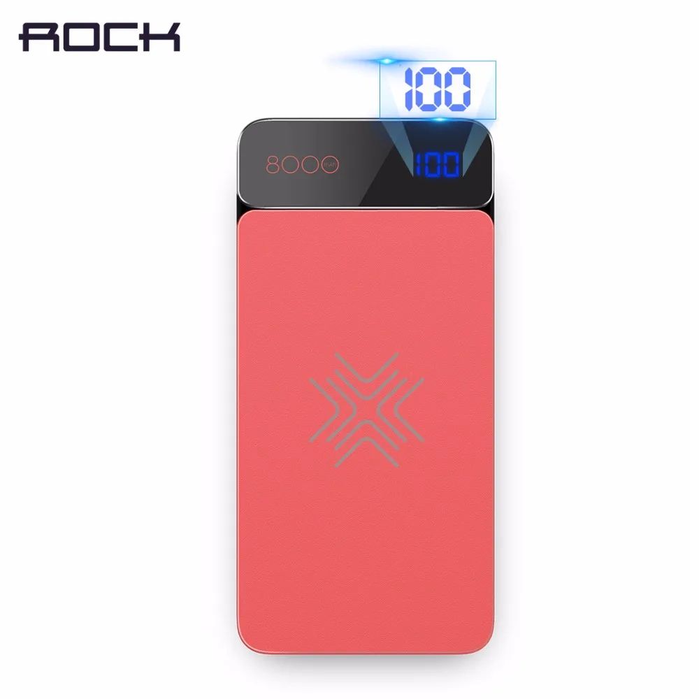 8000mAh LED LCD Wireless Charger Power Bank, ROCK 8000 mAh Digital Display Power Bank with Wireless Charger Function