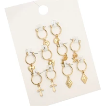 SOHOT, новинка, классические серьги-кольца, 5 пар, яркий золотой цвет, цветок, сердце, квадратный крест, ювелирное изделие, аксессуары для подарка на День Матери