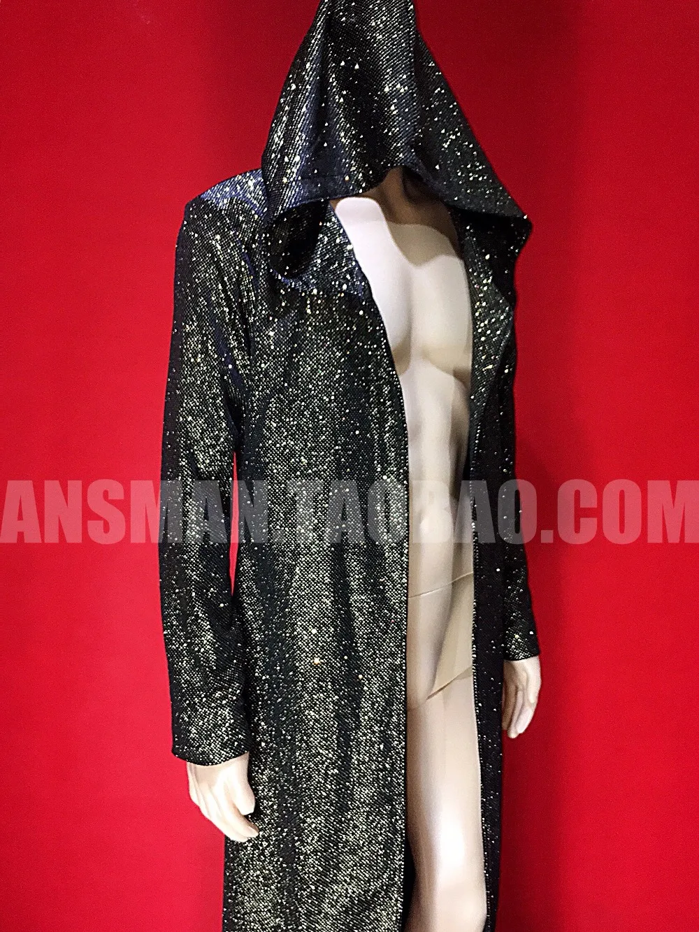 

GOGO Atmospheric coat Bar Nightclub ds Men Black Gold Super Blush Burns Powder Long Cloak stage Performance Clothing
