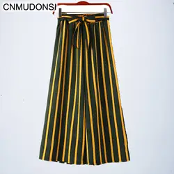 CNMUDONSI 2019 Лето Полосатый богемный стиль широкий промежность декоративные оковы продольные брюки свободные женские повседневные брюки