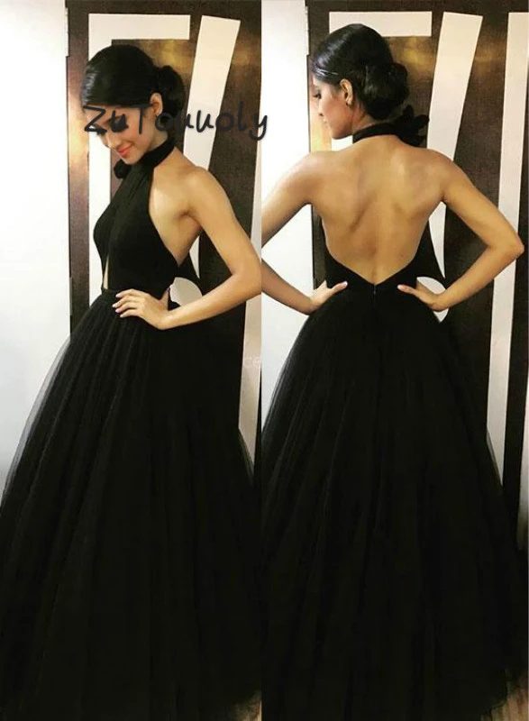 black backless floor length dress