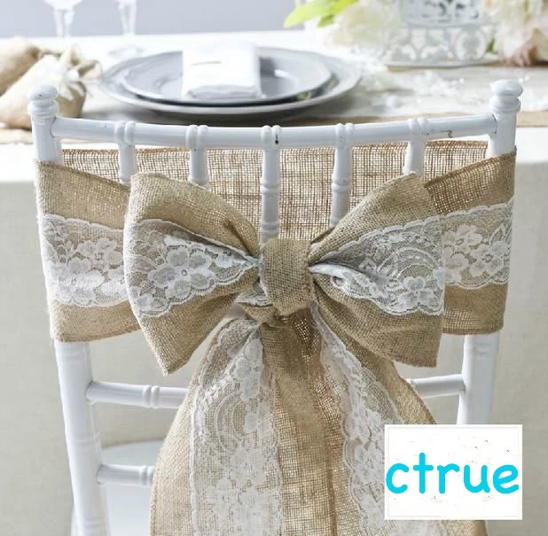 

4PC Hessian Jute Burlap Chair Sashes Jute Chair Tie Bow Rustic Wedding Decoration Vintage Wedding Souvenir Centerpieces
