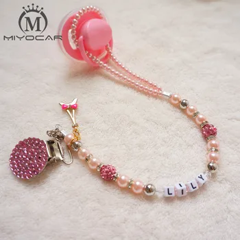 

MIYOCAR Personalised -Any name Princess Bling pink pacifier clips/soother chain holder Dummy clip/Teethers clip for baby