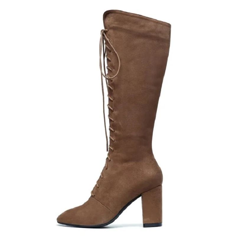 201805 Talons Longues Spring For Genou Brown Épais Bottes Liée Autumn Croix En Winter Avant Dame De brown Véritable Haute Daim Femmes Printemps Chevalier D'hiver Automne Cuir wSvx17qHq