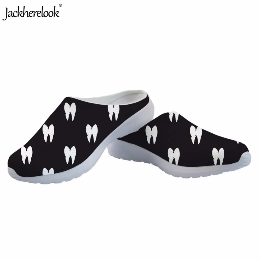 

Jackherelook Black and White Tooth Pattern Woman Summer Sandals Breathable Air Mesh Beach Slippers Home Daily Dentist Sandals