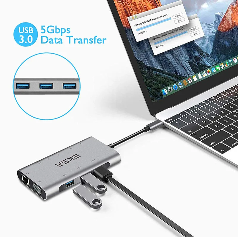 EKSA Multifunction USB HUB 10 in 1 Type C Hub 3.0 With Power Adapter HDMI RJ45 VGA Thunderbolt 3 For Macbook Pro Samsung Galaxy EKSA Multifunction USB HUB 10 in 1 Type C Hub 3.0 With Power Adapter HDMI RJ45 VGA Thunderbolt 3 For Macbook Pro Samsung Galaxy