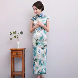 Ручной работы в стиле ретро и пуговицы китайский Для женщин долго Cheongsam благородные элегантные шелковые Qipao Oriental Стиль вечернее платье плюс